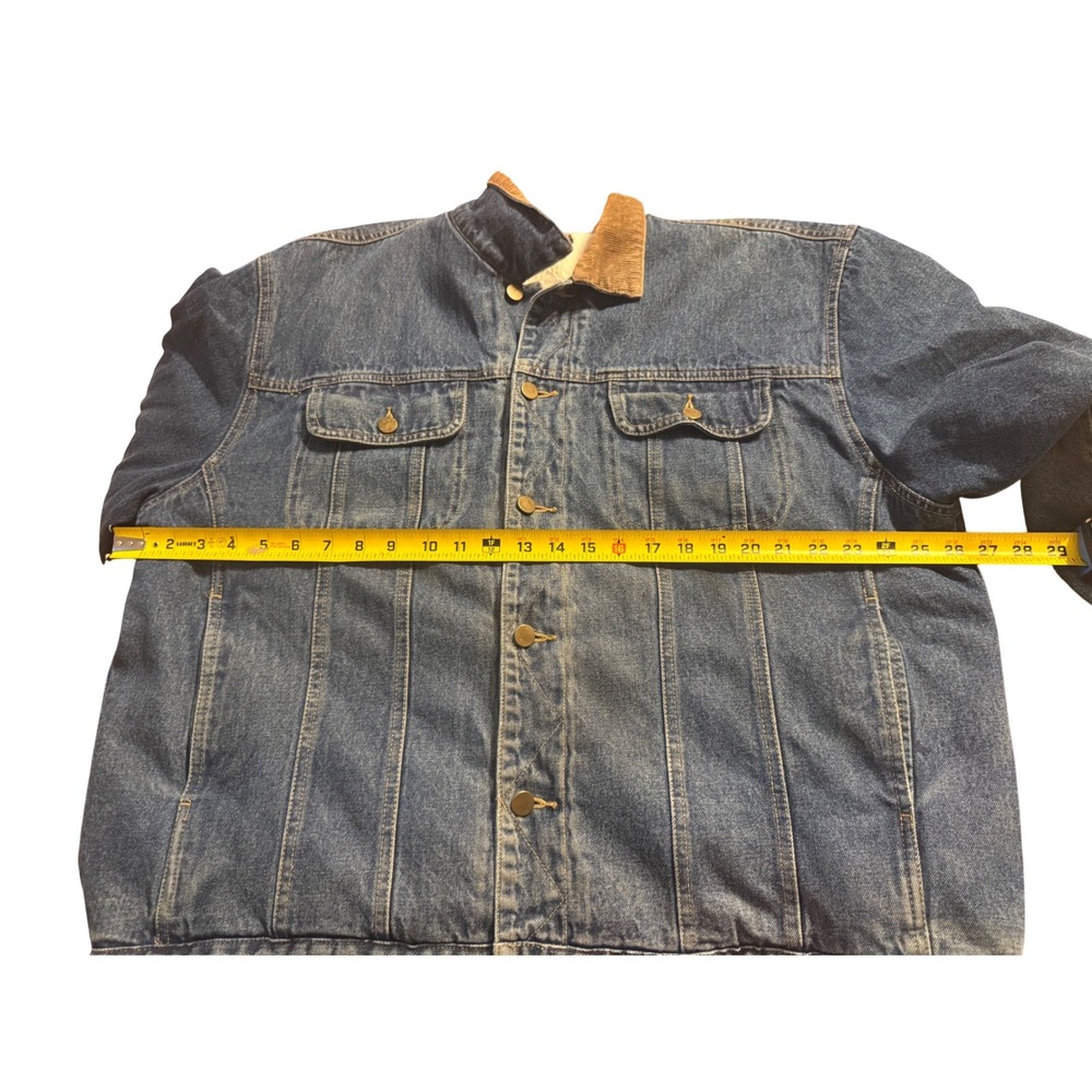 Vintage 80/90s High Noon Men's Sherpa Lined Denim Trucker Jacket Corduroy Collar - Picture 8 of 8